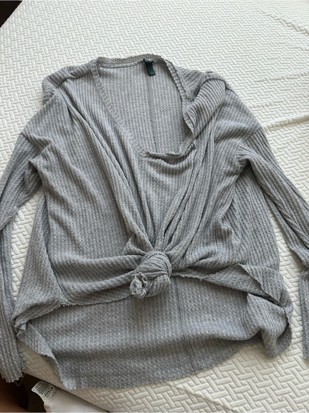 wild fable Light Gray Waffle-Knit Tie-Front Cardigan
